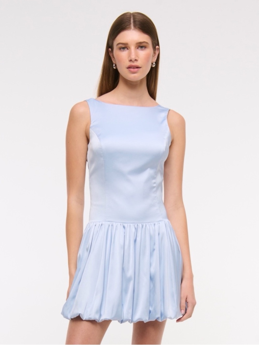Worn once Light Blue Satin Bubble Hem Dress